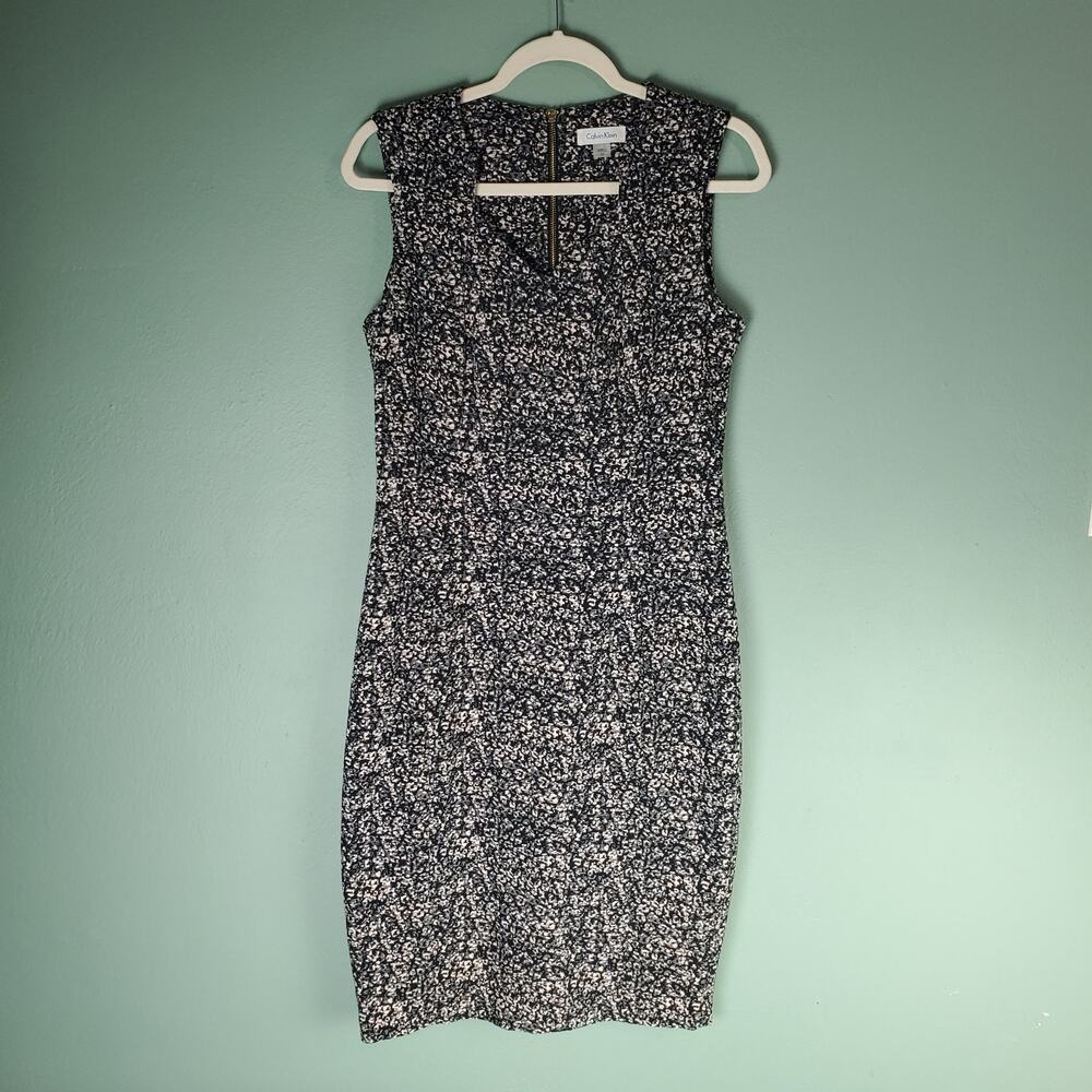 Calvin Klein Womens Printed Compression Jacguard Sleeveless Sheath Dress Size 10